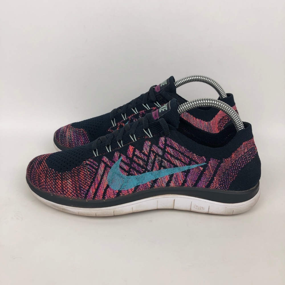 Nike Free 4.0 Flyknit Running Shoe Womens Size 9 Purple Multicolor Athletic Walk